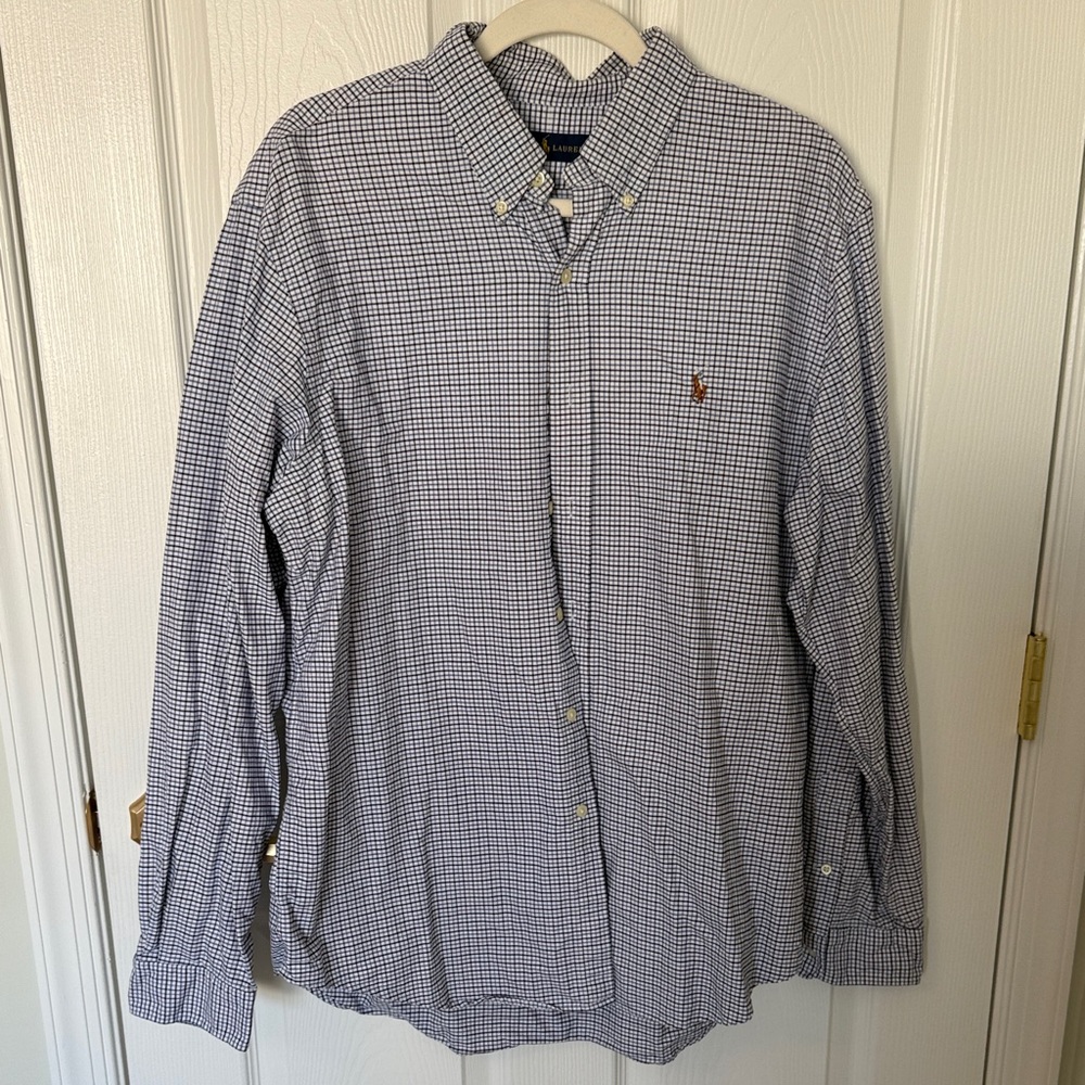 Ralph Lauren Blue and White Plaid Button-Down Shirt